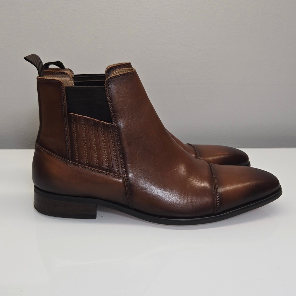 La Milano Laconia Chelsea Boots Mens 13 Cognac Brown Leather Cap Toe Dress Ankle
